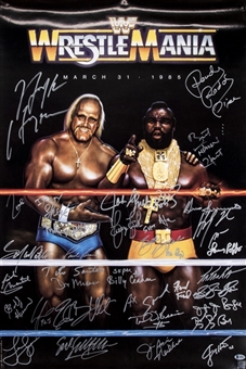 1985 WWF WrestleMania I Promotional 24 x 36 Poster With Hulk Hogan and Mr. T Signed By 35 (Beckett)